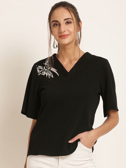 

Harpa Women Black Self Design Top