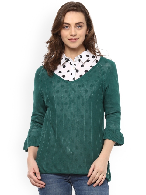 

Allen Solly Woman Green Self Design Shirt Style Top