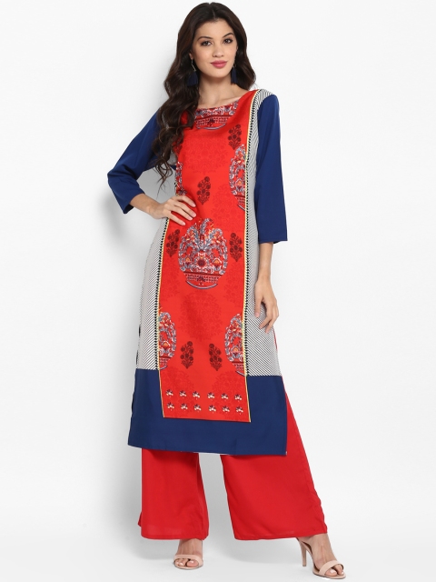 

Vaamsi Women Red & Blue Digital Print Straight Kurta