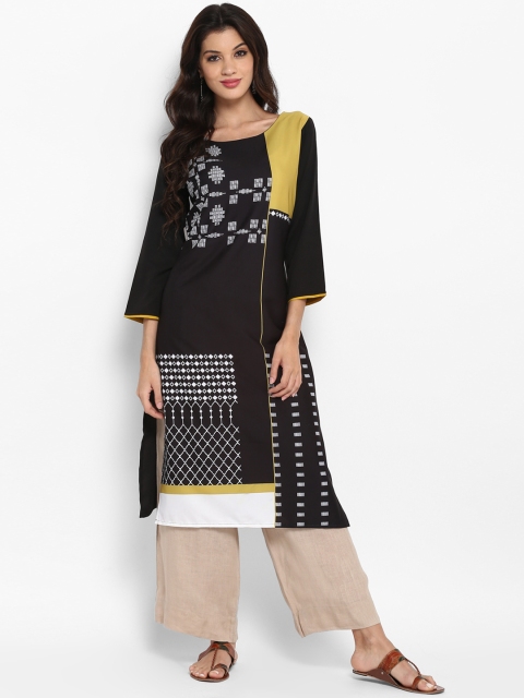 

Vaamsi Women Black Printed Straight Kurta