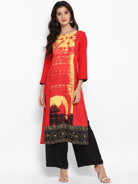 

Vaamsi Women Red Printed Straight Kurta