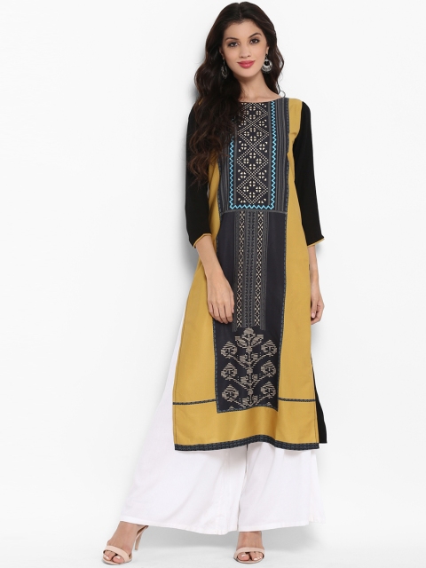 

Vaamsi Women Black & Beige Printed Straight Kurta