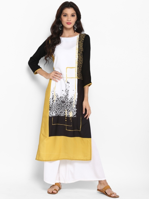 

Vaamsi Women White & Black Printed Straight Kurta
