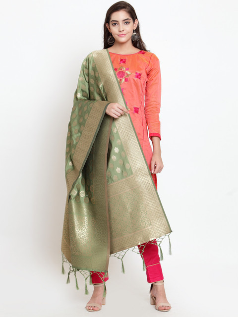 

Sugathari Green & Gold-Toned Woven Design Dupatta