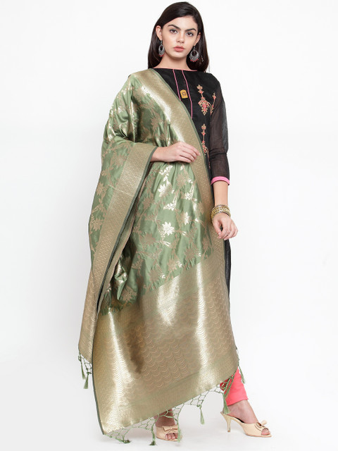

Sugathari Green & Gold-Toned Woven Design Dupatta