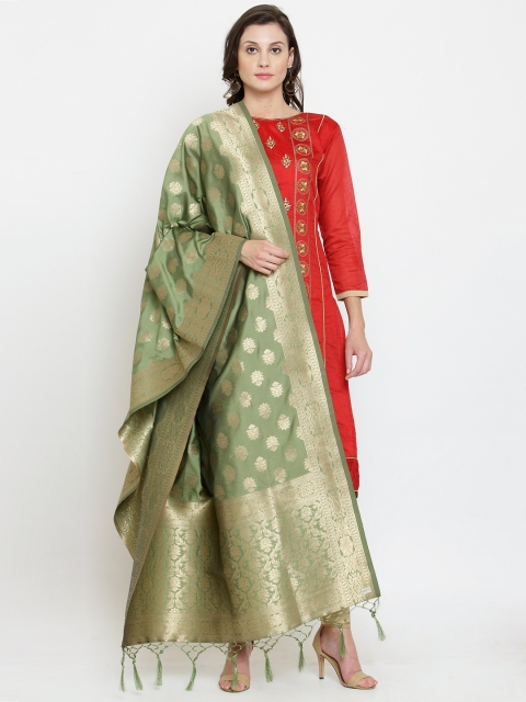 

Sugathari Green & Gold-Toned Woven Design Dupatta