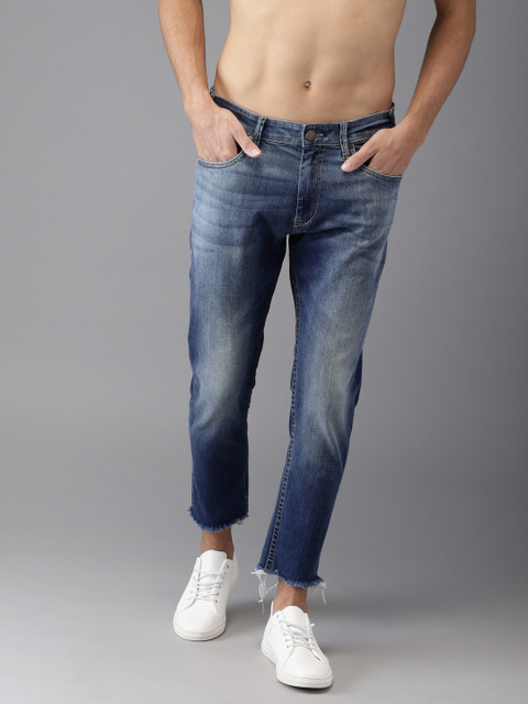 

HERE&NOW Men Blue Slim Fit Mid-Rise Clean Look Stretchable Cropped Jeans