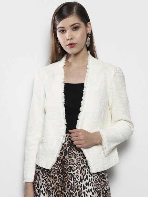 

DOROTHY PERKINS Women Off-White Self Design Open Front Jacket