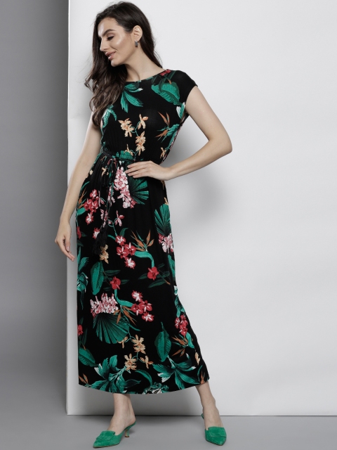 

DOROTHY PERKINS Women Black & Green Floral Print Maxi Dress