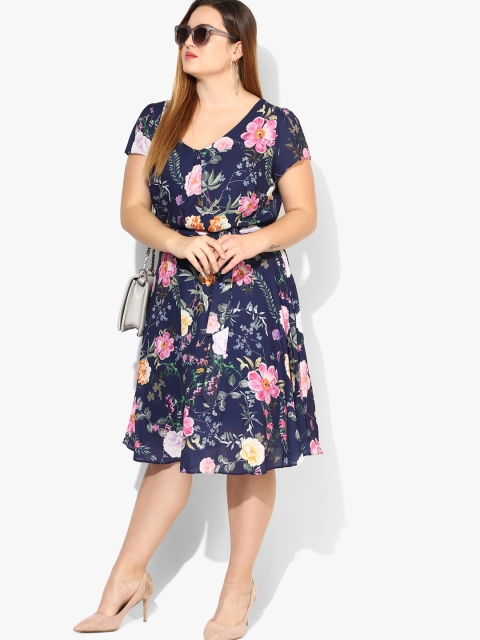 

DOROTHY PERKINS Navy & Pink Printed A-Line Dress, Navy blue