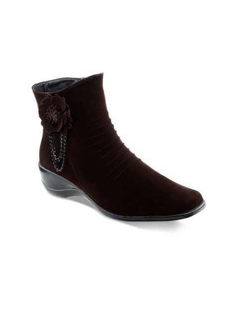 

SHUZ TOUCH Women Brown Solid Mid-Top Flat Boots