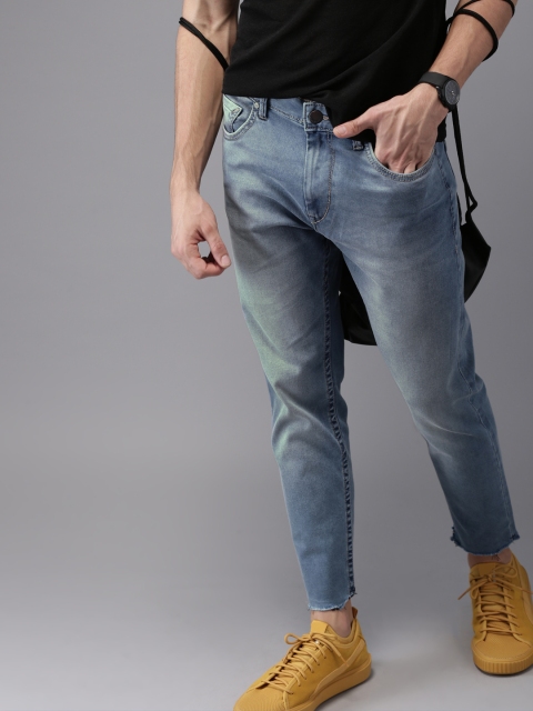 

HERE&NOW Men Blue Slim Fit Mid-Rise Clean Look Stretchable Cropped Jeans