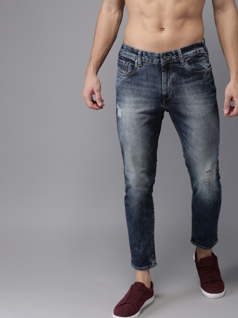 

HERE&NOW Men Blue Slim Fit Mid-Rise Mildly Distressed Stretchable Cropped Jeans