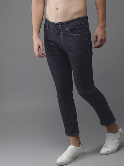 

HERE&NOW Men Blue Tapered Fit Mid-Rise Clean Look Stretchable Cropped Jeans