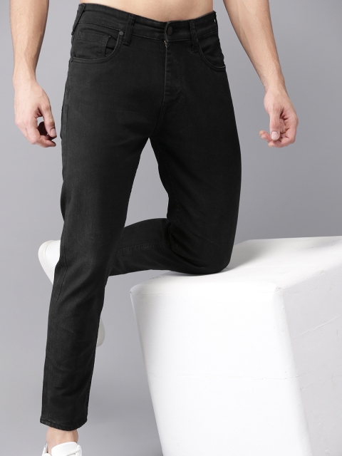 

HERE&NOW Men Black Slim Fit Mid-Rise Clean Look Stretchable Cropped Jeans