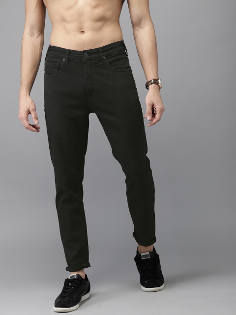 

HERE&NOW Men Black Slim Fit Mid-Rise Clean Look Stretchable Cropped Jeans