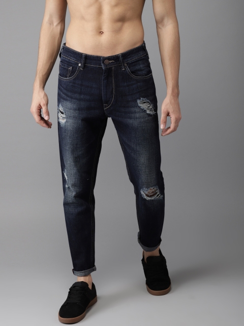 

HERE&NOW Men Blue Slim Fit Mid-Rise Distressed Cropped Jeans