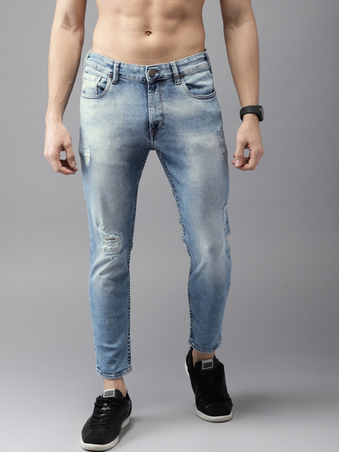 

HERE&NOW Men Blue Slim Fit Mid-Rise Mildly Distressed Stretchable Cropped Jeans