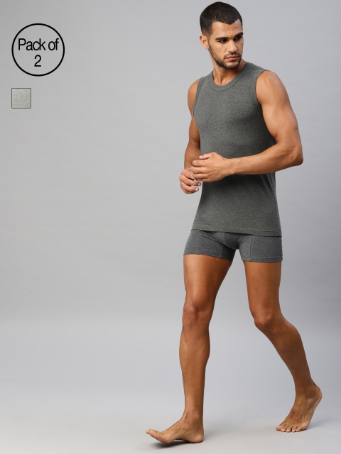 

HRX by Hrithik Roshan Men Lifestyle Core Pack of Two Solid Muscle Innervest LS-7002BC, Grey melange