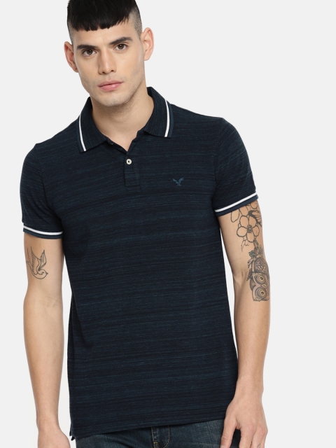 

AMERICAN EAGLE OUTFITTERS Men Navy Blue Solid Polo Collar T-shirt