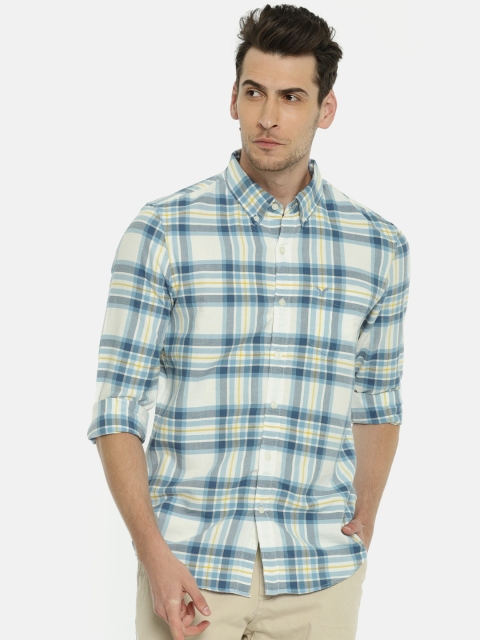 

AMERICAN EAGLE OUTFITTERS Men Blue & White Regular Fit Checked Casual Shirt