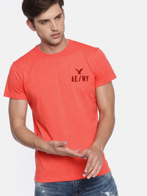 

AMERICAN EAGLE OUTFITTERS Men Coral Pink Solid Round Neck T-shirt