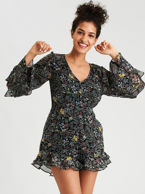 

AMERICAN EAGLE OUTFITTERS Black Printed Playsuit