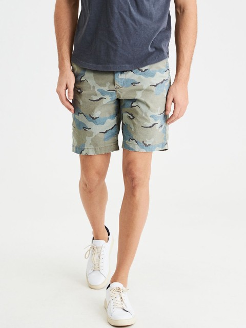 

AMERICAN EAGLE OUTFITTERS Men Olive Green & Blue Printed Slim Fit Regular Shorts, Beige