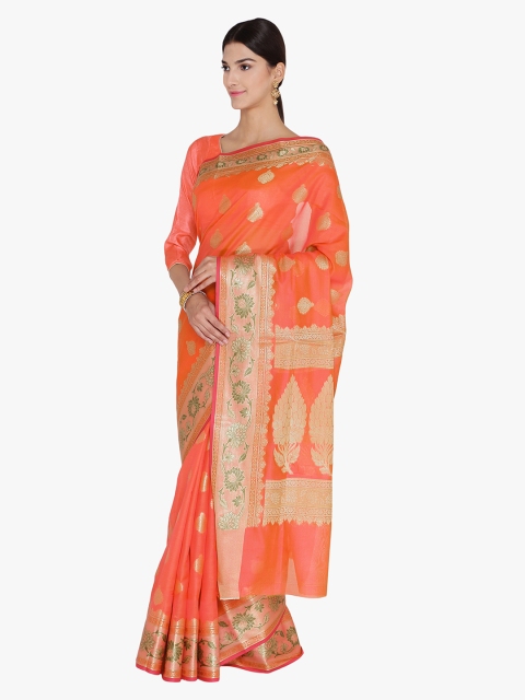 

Chhabra 555 Orange & Gold-Toned Art Silk Woven Design Banarasi Saree