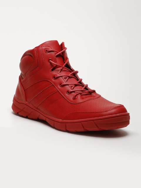 

LOCOMOTIVE Men Red Solid Synthetic Leather High-Top Sneakers