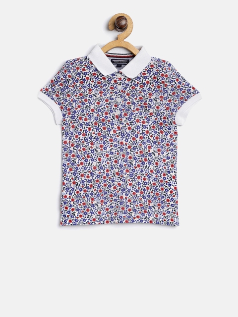 

Tommy Hilfiger Girls Blue & White Floral Print Polo Collar T-shirt