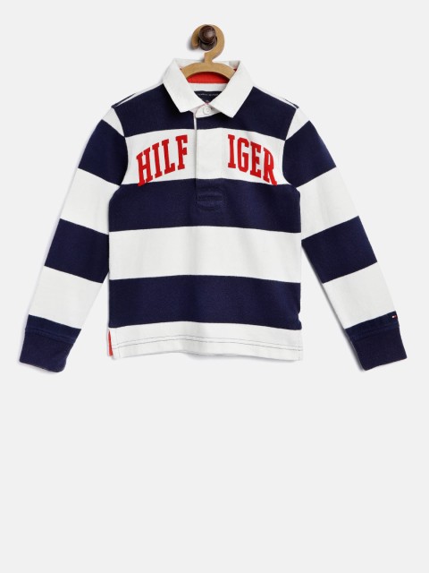 

Tommy Hilfiger Boys Navy & White Striped Polo Collar T-shirt, Navy blue