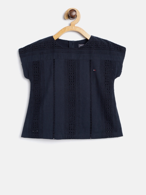 

Tommy Hilfiger Girls Navy Self Design Top, Navy blue