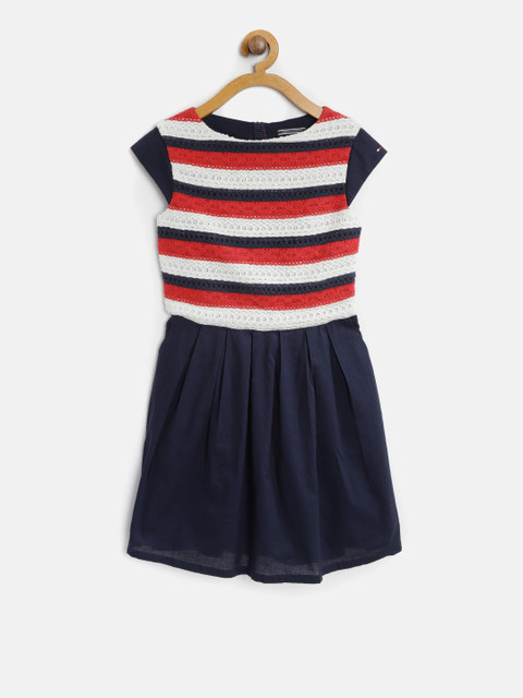 

Tommy Hilfiger Girls Navy Blue Striped Fit and Flare Dress