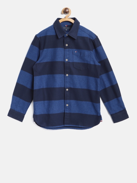 

Tommy Hilfiger Boys Navy Blue Regular Fit Striped Casual Shirt