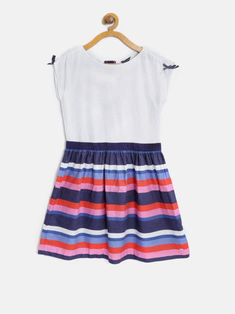 

Tommy Hilfiger Girls White & Blue Striped Fit & Flare Dress