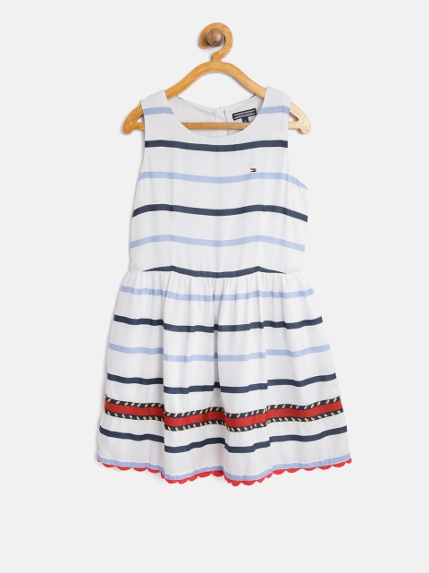 

Tommy Hilfiger Girls White & Blue Striped Fit & Flare Dress