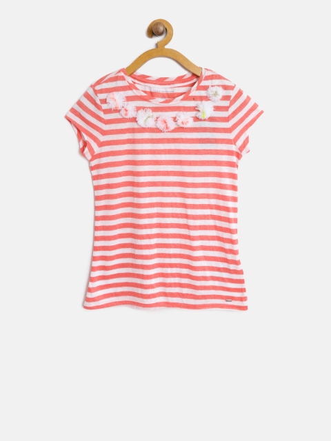 

Tommy Hilfiger Girls Peach-Coloured & White Striped Top