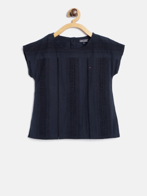 

Tommy Hilfiger Girls Navy Blue Schiffli Embroidered Top