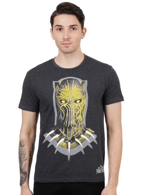 

Free Authority Men Charcoal Grey BLACK PANTHER Printed Round Neck T-Shirt