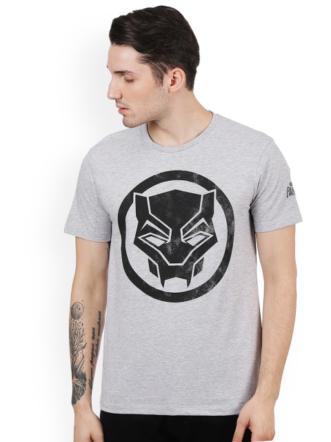 

Free Authority Men Grey Melange BLACK PANTHER Printed Round Neck T-Shirt