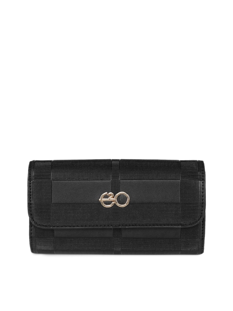 

E2O Women Black Textured Two Fold Wallet