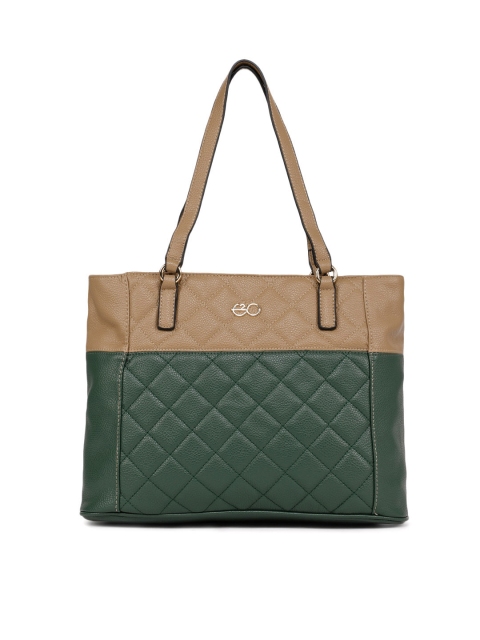 

E2O Beige & Green Colourblocked & Quilted Shoulder Bag
