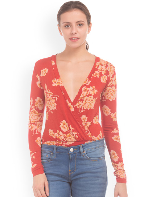 

Aeropostale Red Floral Print Bodysuit