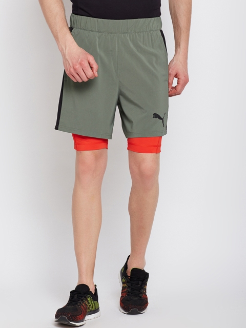 

Puma Men Olive Green Solid Regular Fit TECH Woven 2in1 Short