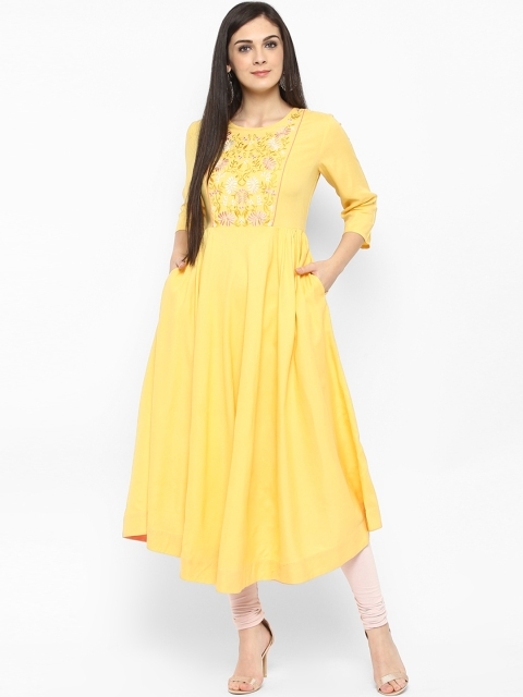 

Juniper Women Yellow Embroidered Anarkali Kurta