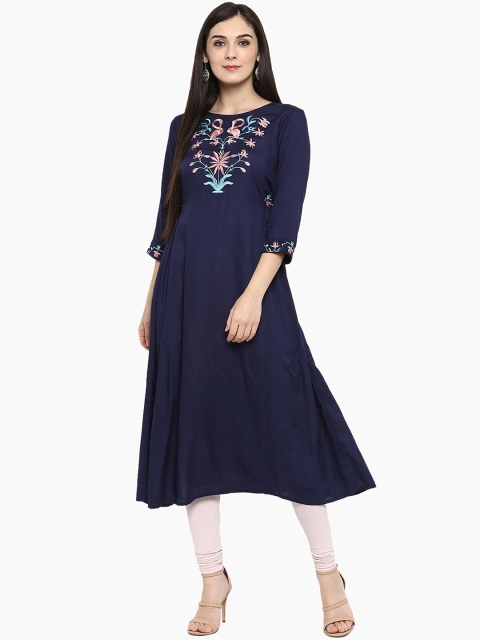 

Juniper Women Navy Blue Embroidered Anarkali Kurta