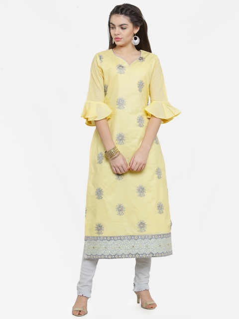 

Kvsfab Yellow & Grey Cotton Blend Unstitched Dress Material