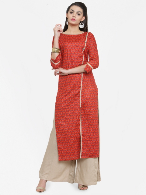 

Kvsfab Red & Beige Cotton Blend Unstitched Dress Material