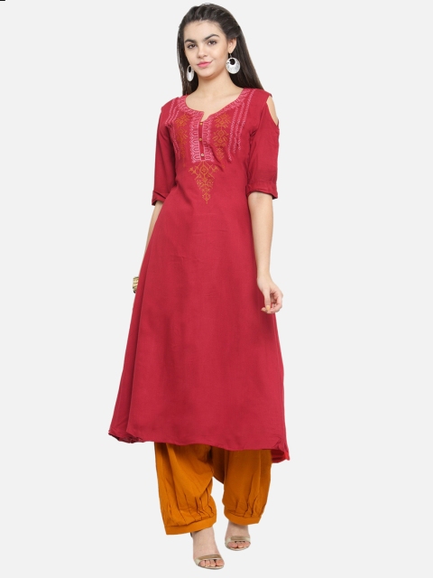 

Kvsfab Maroon & Mustard Cotton Blend Unstitched Dress Material
